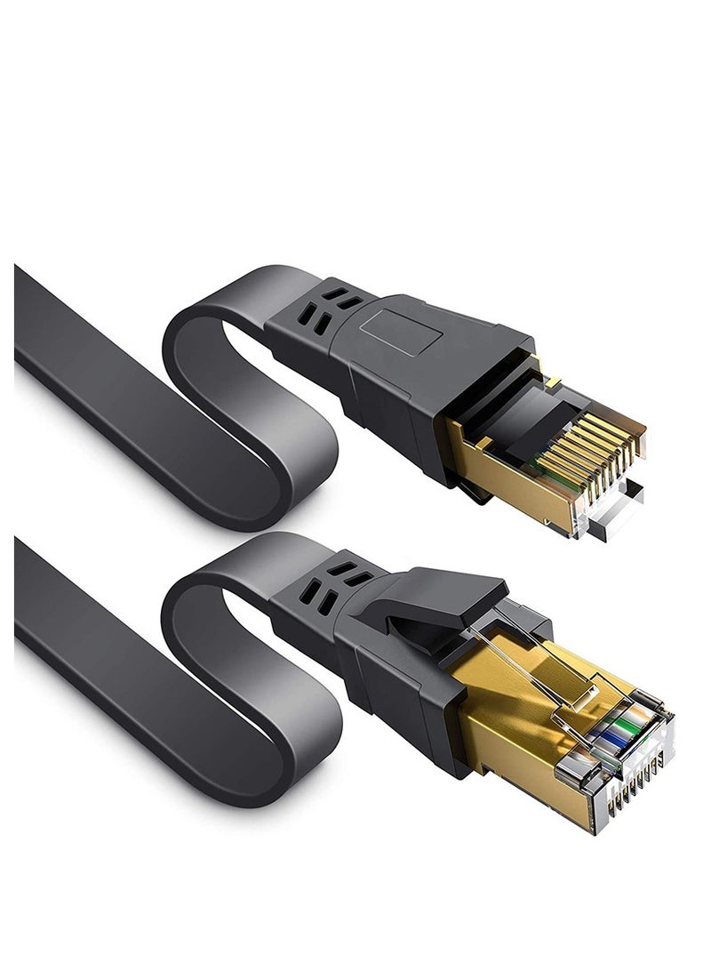 CAT8 Ethernet Cable, High Speed Heavy Duty Cat8 LAN Network Cable 40Gbps, 2000Mhz with Gold Plated RJ45 Connector for Modem, Router, Switch, Gaming, Xbox - Black - Image 1
